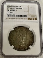 Poland 1933 10 Złotych Romuald Traugut NGC AU Details Tooled picture