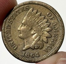 1864 US INDIAN HEAD CENT CIVIL WAR DATE  - VERY FINE - CN Copper Nickel Coin picture