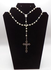 Vintage Chapel Sterling Silver Mother of Pearl Bead Rosary Catholic Necklace 20