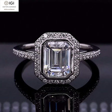 IGI 2.15Ct D VVS2 Emerald Lab Grown Diamond Halo Engagement Ring 14K White Gold picture