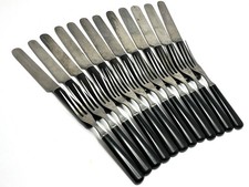 24 Pc Vtg Antique Lamson Goodnow Black Celluloid Bakelite Knives & 3-tine Forks picture