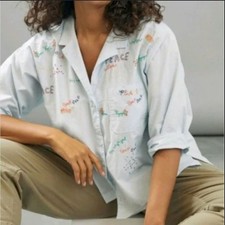 Anthropologie Maeve The Clarissa Bon Voyage Beaded Button Down Shirt picture