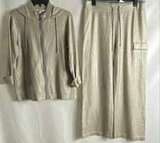 Chico's Women's Zenergy 2pc Set Metallic Gold Shimmer Hoodie Pants Sz 1 M NWT picture