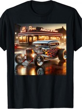 Men's Vintage Hot Rod Graphic T-Shirt - 100% Cotton Crew Neck Retro Muscle Car & picture