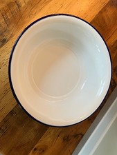 Vintage White Enamel Bowl with Dark Rim – 1930s–50s Farmhouse Kitchen Decor picture