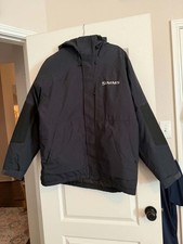 Simms Men's Hooded Fishing Jacket Black L/G Regular Zip Solid Long Sleeve picture