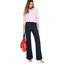 Boden The Helston Sailor Jean Dark Wash Wide Leg Denim Pants T0305 UK16R US12R picture