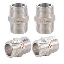 4PCS Hex Nipple 3/4 Male x 3/4 Male Pipe Fittings, 304 Stainless Steel 3/4 in... picture