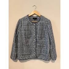 Talbots Blue Gray Tweed Woven Blazer Jacket Sz 8 Workwear Office Suit picture