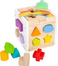 Small Foot Wooden Rainbow Shape Sorter Cube Sorting Toy 13 Geometric Shapes picture