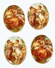 4 Vintage Two Grecian Roman Ladies with Cherub Scenes 40x30mm Acrylic Cameos 147 picture