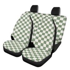 Checkered Car Seat Covers Full Set Universal Classic Sage Green Green White picture