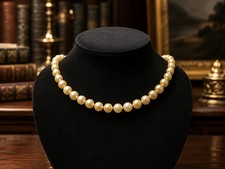 Gold Tone Cream Pearl Style Necklace with Crystal Accent Clasp picture