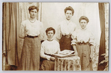 Antique RPPC Edwardian Women Look At Photo Album Fashion Gibson Girls Studio UNP picture