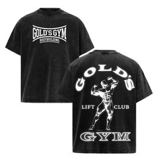 Retro Washed Black Gold Lift Club Cotton Gym Streetwear Graphic Tee picture