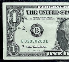 SUPER REPEATER FANCY SERIAL # - 2006 $1 BILL FEDERAL RESERVE NOTE - 03030203 picture