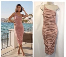 Lipsy Nude Blush MIDI Dress Size 10 One Shoulder Slinky Ruched New With Tags picture