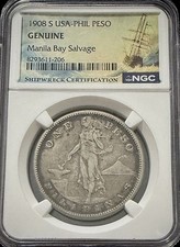 1908-S Philippines Peso NGC AU Details Manila Bay Salvage WWII | Navy Recovery picture