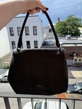Furla Flap Shoulder Bag Womens One Size Black Pebbled Leather Rose Gold Hardware picture