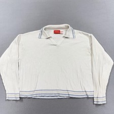Vintage Liz Claiborne Sweater Womens Large White Collared V Neck Stripe Knit picture