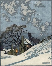 Sylvan G. Boxsius : Snowy Landscape : Linocut 1925 Art Print picture