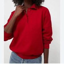 NWT Tuckernuck Pomander Place Women Red Bode Tuckernuck Pullover Polo Sweatshirt picture