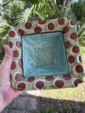 Vtg Mackenzie Childs Hopscotch Dots Ceramic Square Bowl 7.75