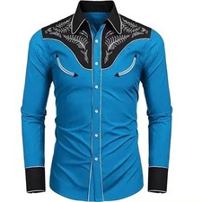 Men's Western Cowboy Shirt Long Sleeve Retro Printing Casual Buttons Down Shirt picture