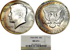 1966 50C NGC MS67* SMS (NGC STAR) 40% SILVER KENNEDY ~ GORGEOUS RAINBOW CRESCENT picture