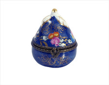 Vintage Limoges Trinket Box Hand Painted Floral on Blue Pear Shape Artist Signed picture