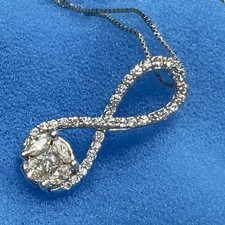 Jared 14K White Gold Infinity Diamond Cluster Pendant Box Chain 2.4g 1ctw 18