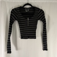 Carpe Octem Killstar Blouse Women's Small Black Grey Stretch Long Sleeve Zip picture