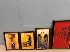 ALEXANDER GYAMFI VINTAGE AFRICAN ART LOT 4 PAINTINGS SIGNED FOLK ART WOMEN picture