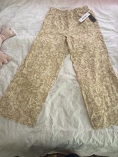 NWT $79 Rafaella Floral Print L Wide Leg  Elastic Waist Pants Linen Blend ... picture