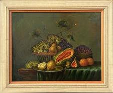 Mid XX Century Hand Made Still Life with Fruit, French Oil Painting, Framed picture