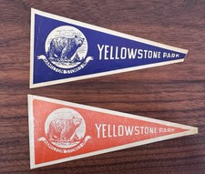 Two Vintage 1946 Yellowstone Park Hamilton Stores Paper Pennant Decals picture