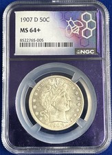 1907-D 50c Barber Half Dollar ~ NGC MS64+ - Purple Core picture