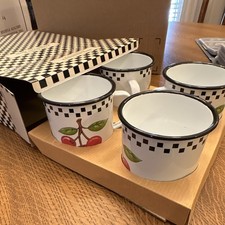 Set Of 4 Mary Engelbreit Enamelware Mugs Cherries #323 New In Box picture