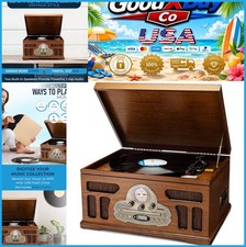 6-in-1 Turntable Record Player Bluetooth CD Cassette AM/FM Radio USB Wooden picture