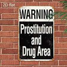 Vintage Warning Prostitution & Drug Area Metal Tin Signs Retro Decor Bars Clubs picture