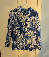 Talbots Women’s Tropical Floral Blouse Blue/White Long Sleeve Collared S picture