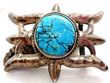 Vintage Southwestern TURQUOISE + sterling silver cast belt buckle Navajo 44g picture