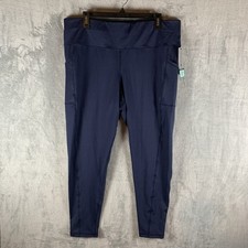 Ideology Womens Leggings 2X 7/8 Length High Rise Navy Pockets Performance Gym picture