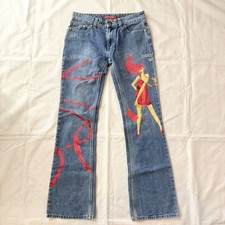 Rare Custo Barcelona Y2K Graphic Blue Jeans Size 30 Bootcut Painted Euro 2000s picture