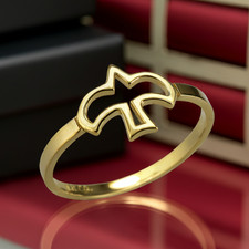 Gold Dainty Openwork Dove Ring Peace Symbol Minimalist Band for Women 10K 14K picture