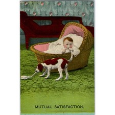 Victorian Baby and Puppy Dog Humor Illustration c1907 Postcard PD2 picture