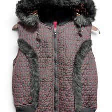 Vintage Betsey Johnson Y2K Black Faux Fur Leopard Hooded Quilted Vest OSFA picture