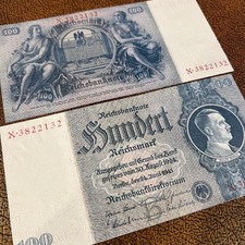 THIRD REICH CURRENCY Adolf Hitler Banknote - 100 Reichs Mark (one, cotton paper) picture