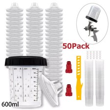 50Pack Disposable Paint Spray Gun Cup Liners and Lid System (125 Mic) 20oz 600ML picture
