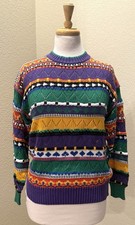 VTG 80s 90s Y2K Head 3D Knit Cosby Colorful Geometric Coogi Style Sweater S picture